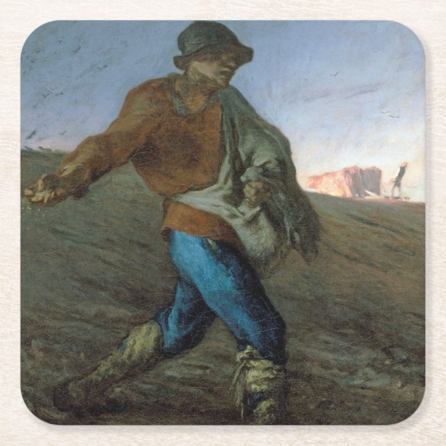 The Sower, Jean-Francois Millet Square Paper Coaster (Front)