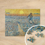 The Sower | Vincent Van Gogh Jigsaw Puzzle<br><div class="desc">The Sower (1888) by Dutch post-impressionist artist Vincent Van Gogh. Original artwork is an oil on canvas. The landscape scene shows a farmer in an abstract field with the bright yellow sun in the background.

Use the design tools to add custom text or personalise the image.</div>