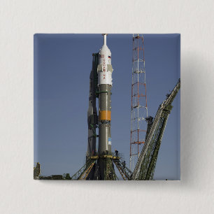 The Soyuz rocket is erected into position 2 15 Cm Square Badge