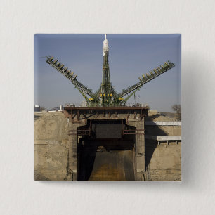 The Soyuz rocket is erected into position 3 15 Cm Square Badge