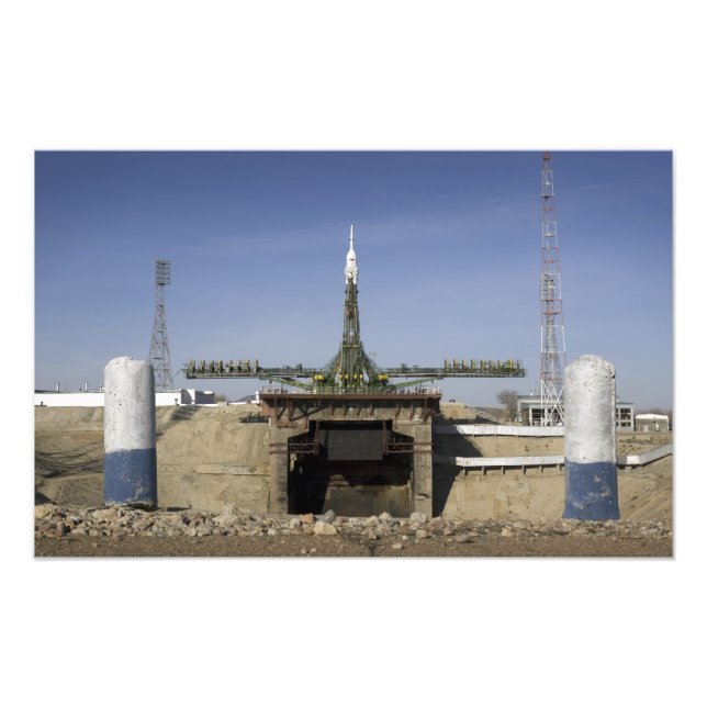 The Soyuz rocket is erected into position Photo Print (Front)