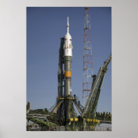 The Soyuz rocket is erected into position