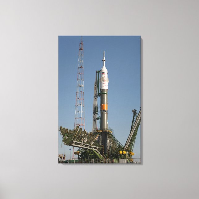 The Soyuz rocket shortly after arrival Canvas Print (Front)