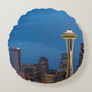 The Space Needle and downtown Seattle Round Cushion