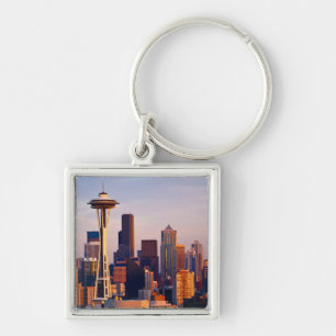 The Space Needle is a tower at dusk in Seattle Key Ring
