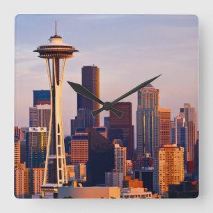 The Space Needle is a tower at dusk in Seattle Square Wall Clock