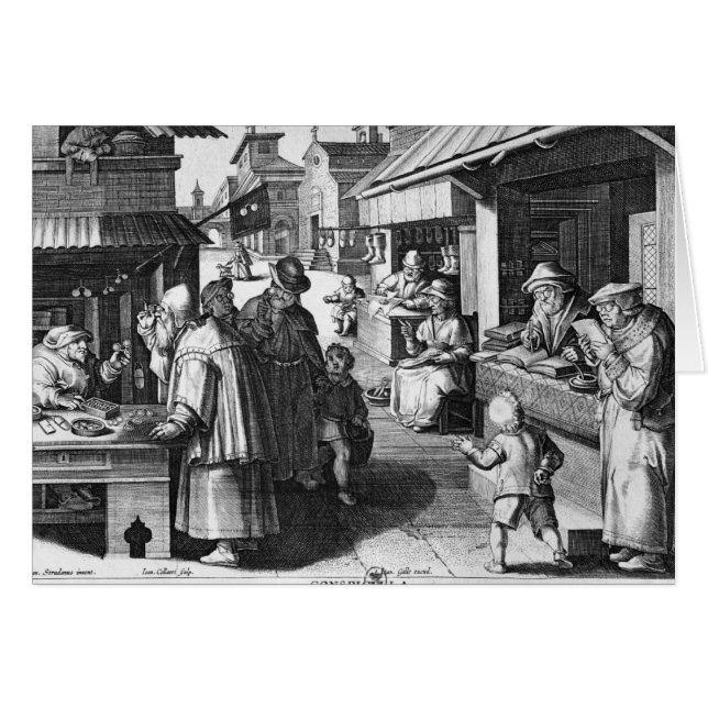 The Spectacles Seller, engraved by Jan Collaert (Front Horizontal)