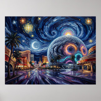 The Sphere Beneath Las Vegas' Starry Night Poster