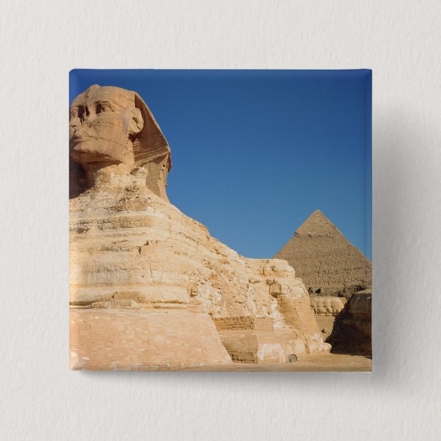 The Sphinx and The Pyramid of Khafre, Giza 15 Cm Square Badge (Front)