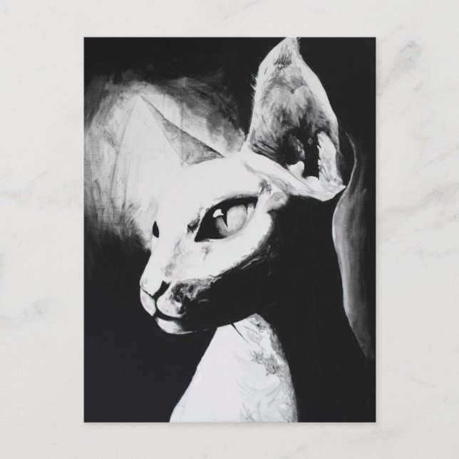 The Sphynx Hairless Cat Black & White Original Art Postcard (Front)