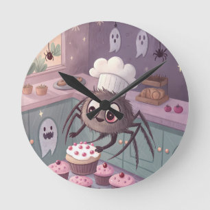 The Spider Baker Kawaii Halloween Poster Round Clock