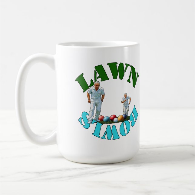 The Spirit of Lawn Bowls: Bowlers and Bowls Coffee Mug (Left)