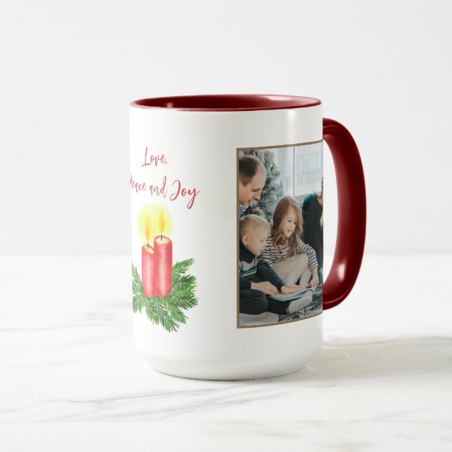 The Spirt of Christmas Candle Love & Peace 2 Photo Mug (Front Right)