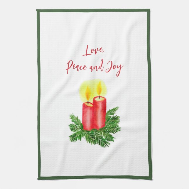 The Spirt of Christmas Candles Love Peace & Joy  Tea Towel (Vertical)