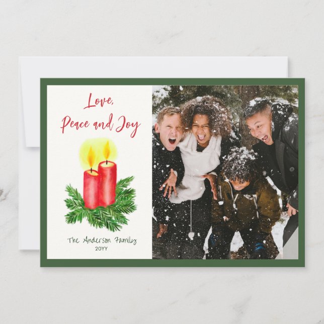 The Spirt of Christmas Love Peace & Joy Photo Holiday Card (Front)