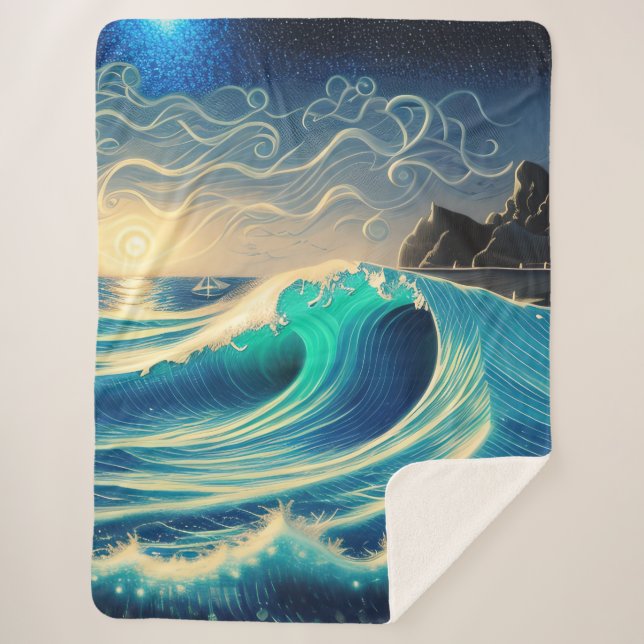 The Splendour of a Blue Wave Sherpa Blanket (Front)