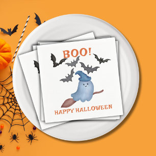 The Spooky Boo Ghost and Bats Kids Halloween Party Napkin