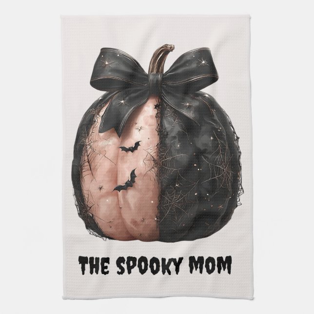 The Spooky Mum Halloween Pumpkin Tea Towel (Vertical)