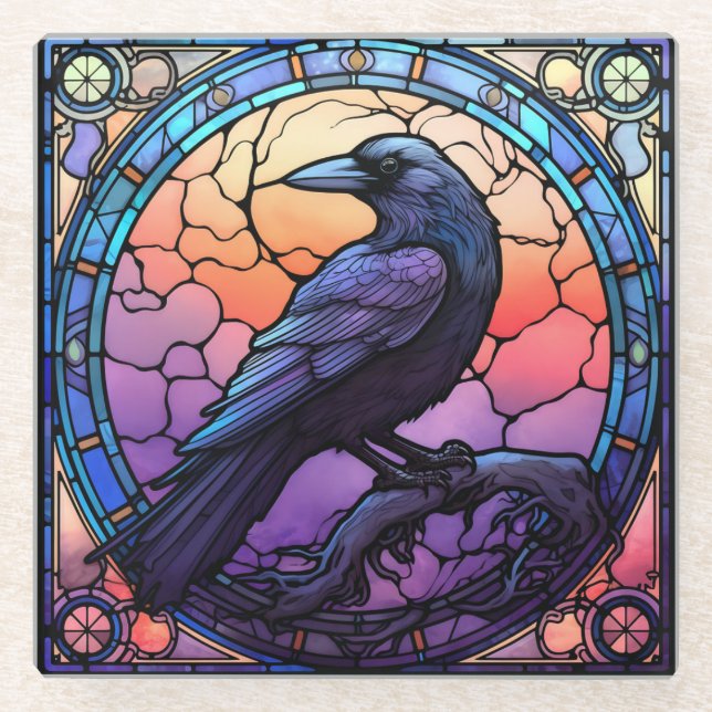 The Spooky Raven Stained Glass Coaster (Front)