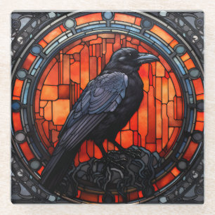 The Spooky Raven Stained Glass Glass Coaster