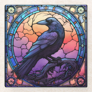 The Spooky Raven Stained Glass Glass Coaster