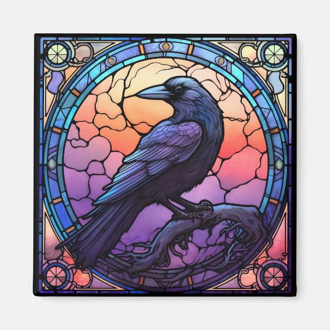 The Spooky Raven Stained Glass Magnet (Front)