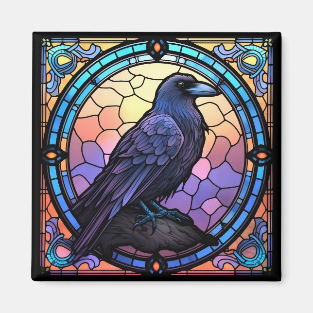 The Spooky Raven Stained Glass Magnet (Front)