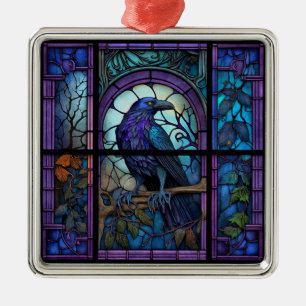 The Spooky Raven Stained Glass Metal Tree Decoration