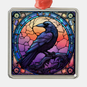 The Spooky Raven Stained Glass Metal Tree Decoration