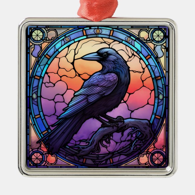 The Spooky Raven Stained Glass Metal Tree Decoration (Front)