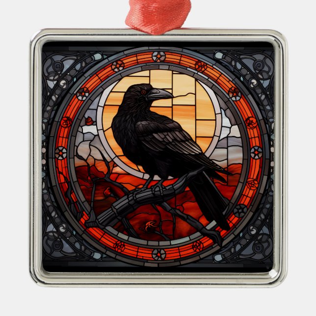 The Spooky Raven Stained Glass Metal Tree Decoration (Front)