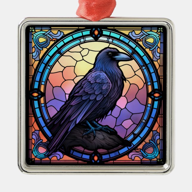 The Spooky Raven Stained Glass Metal Tree Decoration (Front)