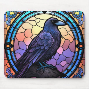 The Spooky Raven Stained Glass Mouse Mat