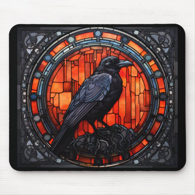 The Spooky Raven Stained Glass Mouse Mat (Front)