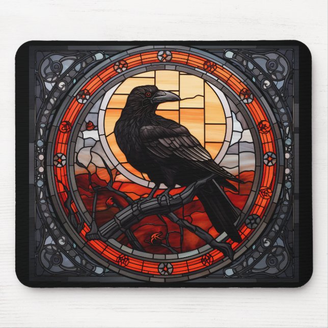 The Spooky Raven Stained Glass Mouse Mat (Front)