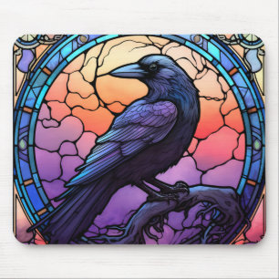 The Spooky Raven Stained Glass Mouse Mat