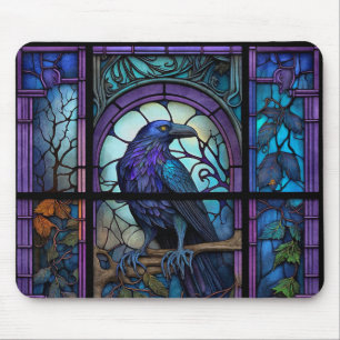 The Spooky Raven Stained Glass Mouse Mat