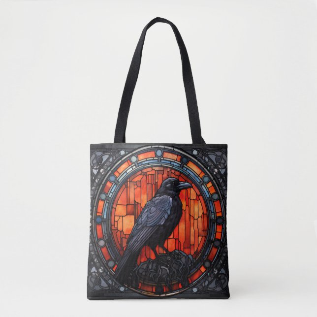 The Spooky Raven Stained Glass Tote Bag (Front)