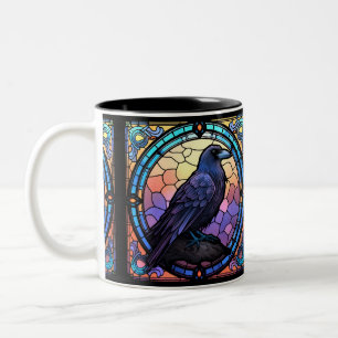 The Spooky Raven Stained Glass Two-Tone Coffee Mug