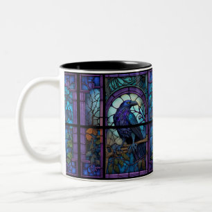 The Spooky Raven Stained Glass Two-Tone Coffee Mug