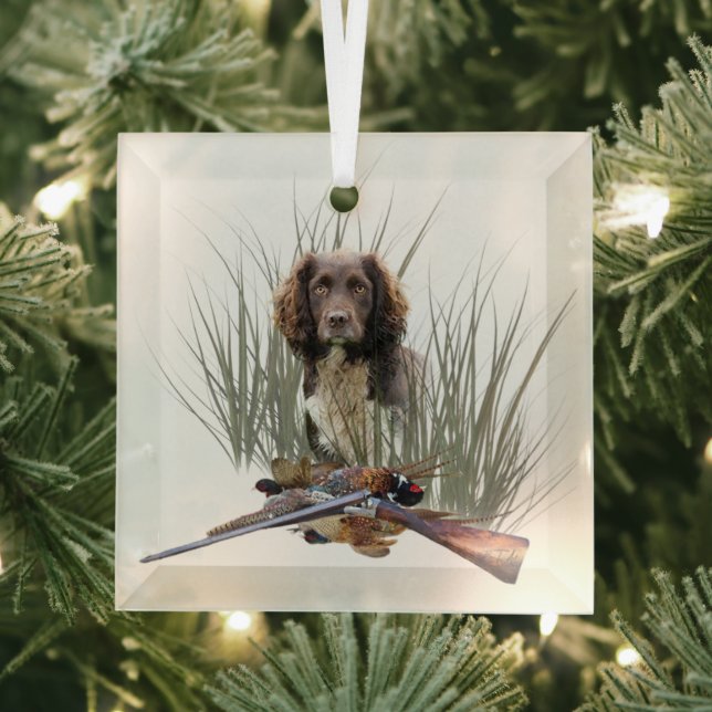 The Sprocker Spaniel , Gun dog art      Glass Tree Decoration (Insitu)