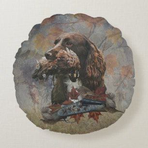 The Sprocker Spaniel , Gun dog art Round Cushion