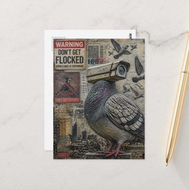 The Spy Pigeons With Warning Signs Postcard (Front/Back In Situ)