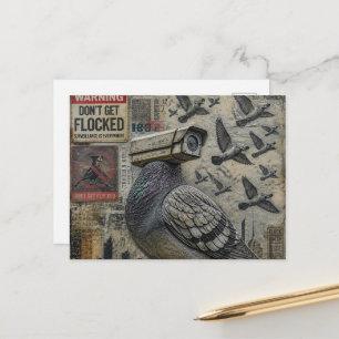 The Spy Pigeons With Warning Signs Postcard