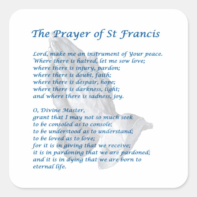 The St Francis Prayer Square Sticker (Front)