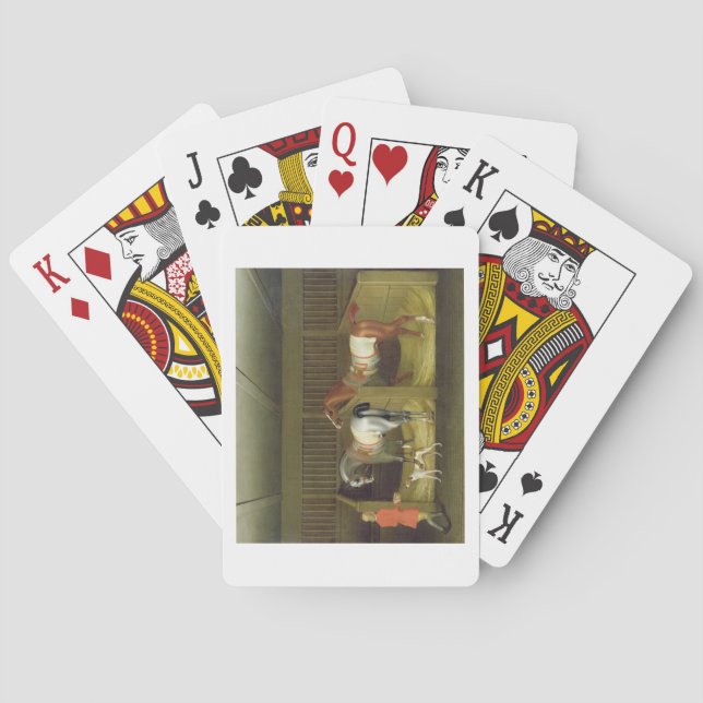The Stables and Two Famous Running Horses belongin Playing Cards (Back)