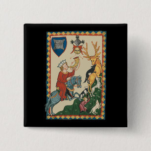 The Stag Hunt, 14th Century Mediaeval Art 15 Cm Square Badge