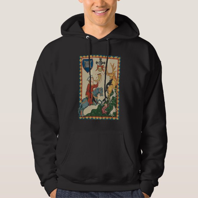 The Stag Hunt, 14th Century Mediaeval Art Hoodie (Front)