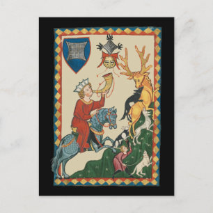 The Stag Hunt, 14th Century Mediaeval Art Postcard