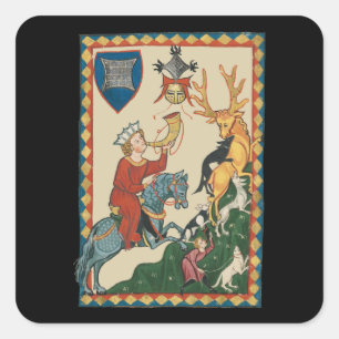 The Stag Hunt, 14th Century Mediaeval Art Square Sticker